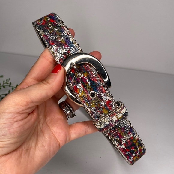 Vintage Elite California Glittery Multicolored 90s Belt Size Small Silver Buckle - Picture 1 of 10